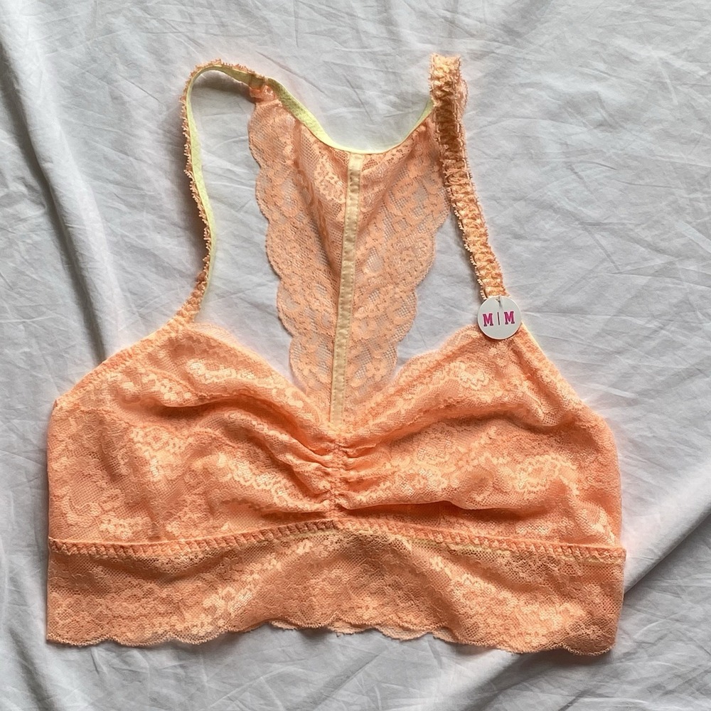 Victoria's Secret Lace Racerback Bralette Womens M Sherbet Orange Sexy Fun Boho